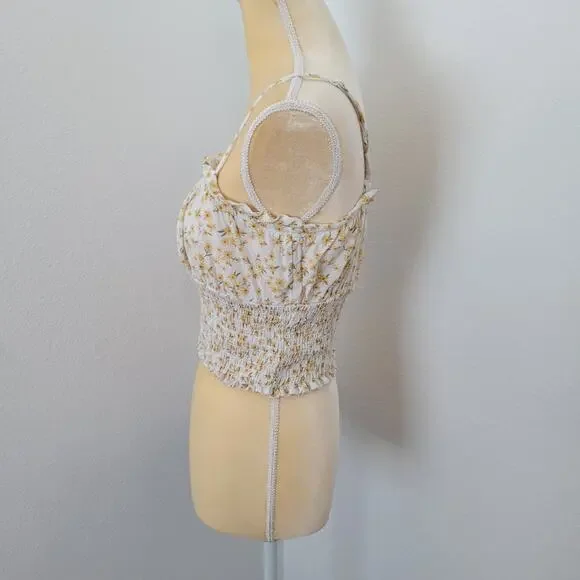 American Eagle White Floral Smocked Crop Tank Top Size S - Picture 3 of 6
